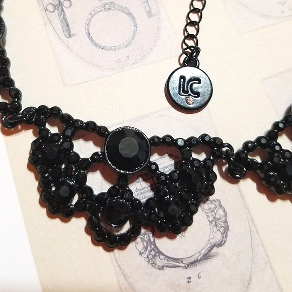 VTG Liz Claiborne Black Rhinestone Necklace - Picture 4 of 6